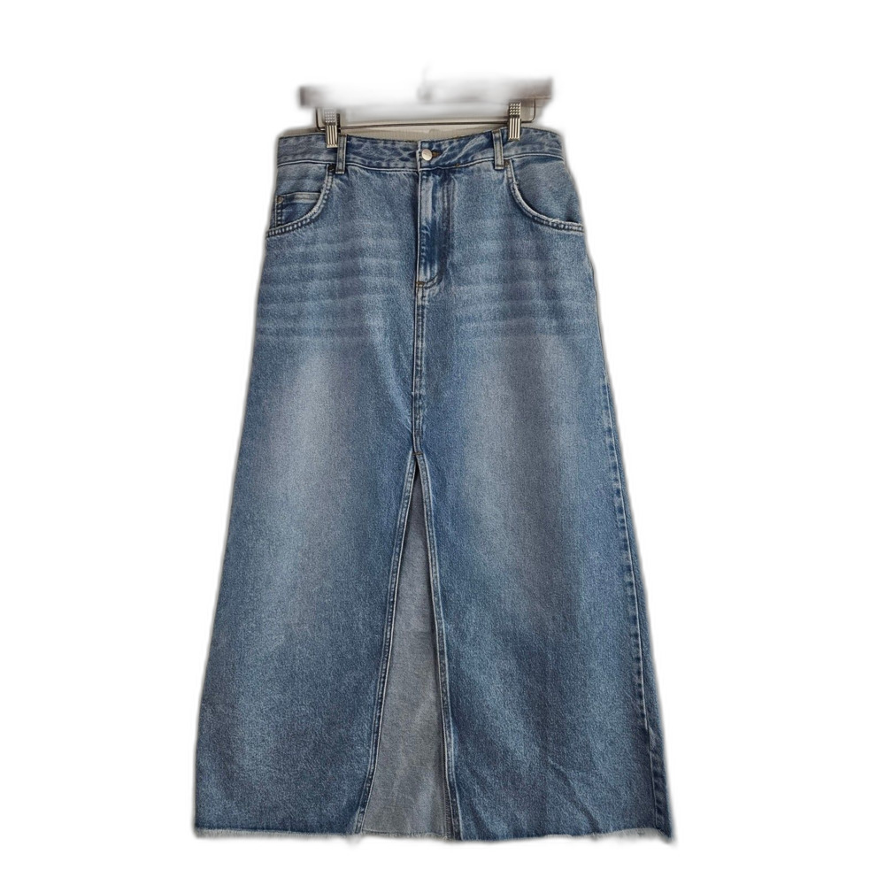 Pilcro Maxi Jean Skirt Light wash Denim Front split Sz 12 Casual Indie